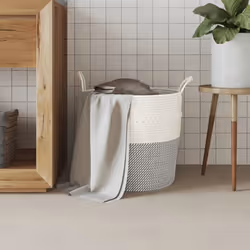 vidaXL Storage Basket Laundry Basket Washing Basket Laundry Hamper Cotton - grey and white, 43 x 38 cm