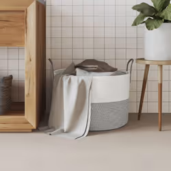 vidaXL Storage Basket Laundry Basket Washing Basket Laundry Hamper Cotton - grey and white, 51 x 33 cm