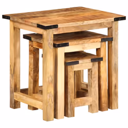 vidaXL Nesting Side Tables Coffee Nesting Table 3 pcs Solid Rough Wood Mango