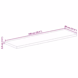 vidaXL Table Top Replacement Board Dining Table Top Rectangular Solid Wood - natural, 100 x 80 cm/ 38 mm
