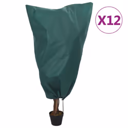 vidaXL Plant Fleece Covers with Drawstring Garden Frost Protection 70 g/m² - green, 0.8 x 0.8 m/ 12 pcs