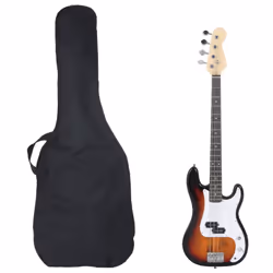 vidaXL Electric Bass Guitar for Beginner with Bag Precision Bass Jazz Bass - brown and white