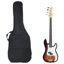 vidaXL Electric Bass Guitar for Beginner with Bag Precision Bass Jazz Bass - brown and white