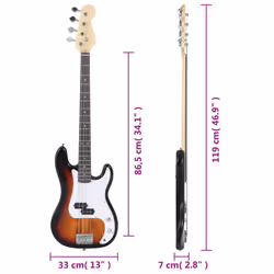 vidaXL Electric Bass Guitar for Beginner with Bag Precision Bass Jazz Bass - brown and white