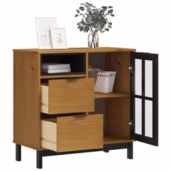 vidaXL Sideboard Storage Side Cabinet with Glass Door FLAM Solid Wood Pine
