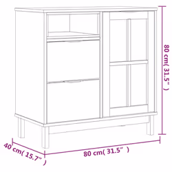 vidaXL Sideboard Storage Side Cabinet with Glass Door FLAM Solid Wood Pine