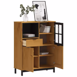 vidaXL Highboard Sideboard Side Cabinet with Glass Door FLAM Solid Wood Pine