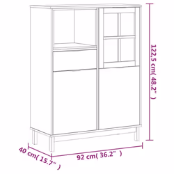 vidaXL Highboard Sideboard Side Cabinet with Glass Door FLAM Solid Wood Pine