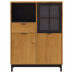 vidaXL Highboard Sideboard Side Cabinet with Glass Door FLAM Solid Wood Pine - Additional view 4