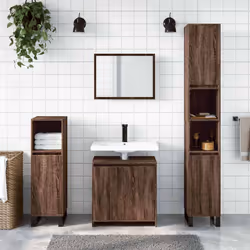 vidaXL Bathroom Furniture Set Vanity Unit Organiser Cabinet Engineered Wood - brown oak - Additional view 2