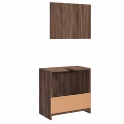vidaXL Bathroom Furniture Set Vanity Unit Organiser Cabinet Engineered Wood - brown oak - Additional view 6