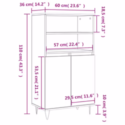 vidaXL Highboard Sideboard Tall Storage Cabinet Side Cabinet Engineered Wood - grey sonoma