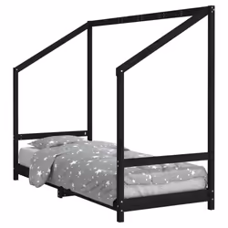 vidaXL Kids Bed Frame Bedstead Wooden Bed Base Children's Bed Solid Wood Pine - black, 80 x 200 cm