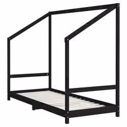 vidaXL Kids Bed Frame Bedstead Wooden Bed Base Children's Bed Solid Wood Pine - black, 80 x 200 cm