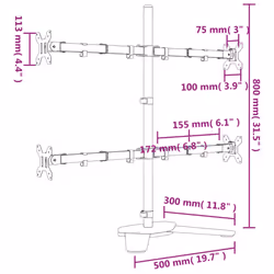vidaXL Monitor Mount Single Monitor Stand Monitor Arm Mount Black Steel VESA - quad