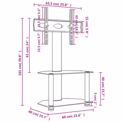 vidaXL Corner TV Stand for 32-70 Inch Universal Cantilever TV Floor Stand - silver, 65.5 x 40 x 101 cm