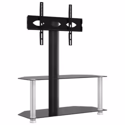 vidaXL Corner TV Stand for 32-70 Inch Universal Cantilever TV Floor Stand - black and silver, 90 x 40 x 101 cm