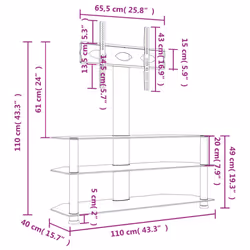 vidaXL Corner TV Stand for 32-70 Inch Universal Cantilever TV Floor Stand - silver, 110 x 40 x 110 cm