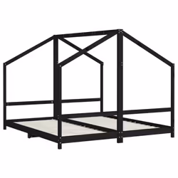 vidaXL Kids Bed Frame Wooden Bedstead Bed Base Children's Bed Solid Wood Pine - black, 90 x 200 cm
