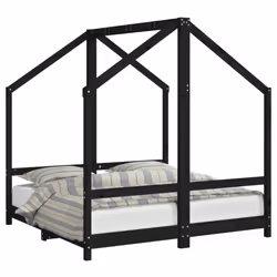 vidaXL Kids Bed Frame Wooden Bedstead Bed Base Children's Bed Solid Wood Pine - black, 70 x 140 cm