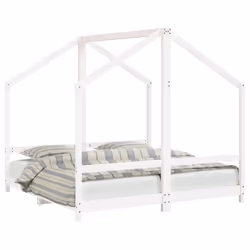 vidaXL Kids Bed Frame Wooden Bedstead Bed Base Children's Bed Solid Wood Pine - white, 80 x 160 cm