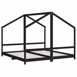 vidaXL Kids Bed Frame Wooden Bedstead Bed Base Children's Bed Solid Wood Pine - black, 90 x 190 cm