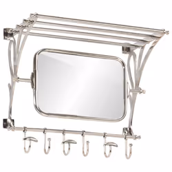 vidaXL Luggage Rack with Coat Hangers and Mirror Wall Mounted Rack Aluminium