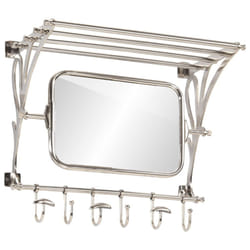 vidaXL Luggage Rack with Coat Hangers and Mirror Wall Mounted Rack Aluminium