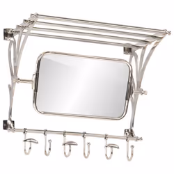 vidaXL Luggage Rack with Coat Hangers and Mirror Wall Mounted Rack Aluminium