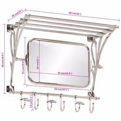 vidaXL Luggage Rack with Coat Hangers and Mirror Wall Mounted Rack Aluminium