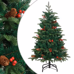 vidaXL Artificial Hinged Christmas Tree Pre Lit Xmas Tree with Cones & Berries - 150 cm