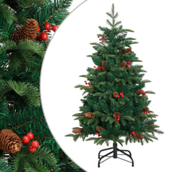 vidaXL Artificial Hinged Christmas Tree Pre Lit Xmas Tree with Cones & Berries - 150 cm