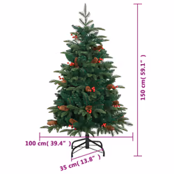 vidaXL Artificial Hinged Christmas Tree Pre Lit Xmas Tree with Cones & Berries - 150 cm - Additional view 8