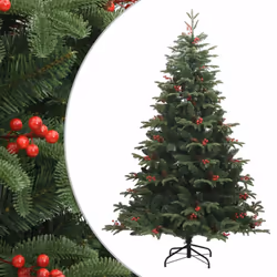 vidaXL Artificial Hinged Christmas Tree Pre Lit Xmas Tree with Cones & Berries - 210 cm