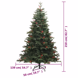 vidaXL Artificial Hinged Christmas Tree Pre Lit Xmas Tree with Cones & Berries - 210 cm