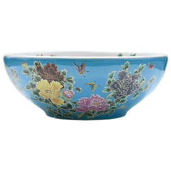 vidaXL Countertop Basin Bathroom Sink Wash Basin Vessel Sink Round Ceramic - blue and yellow