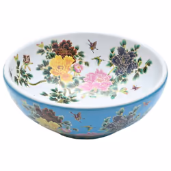 vidaXL Countertop Basin Bathroom Sink Wash Basin Vessel Sink Round Ceramic - blue and yellow - Additional view 2