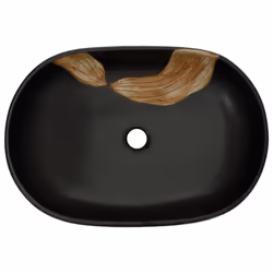 vidaXL Countertop Basin Bathroom Sink Wash Basin Vessel Sink Oval Ceramic - black and brown, 59 x 40 x 14 cm - Additional view 5