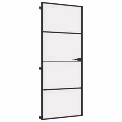vidaXL Interior Door Slim Sliding Door Black Tempered Glass and Aluminium - Additional view 4