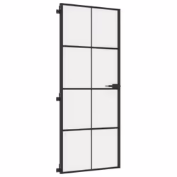 vidaXL Interior Door Slim Sliding Door Black Tempered Glass and Aluminium - Additional view 4