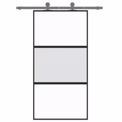vidaXL Sliding Door Interior Barn Door Black Tempered Glass and Aluminium