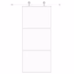 vidaXL Sliding Door Interior Barn Door White Tempered Glass and Aluminium
