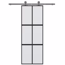 vidaXL Sliding Door Interior Barn Door Black Tempered Glass and Aluminium