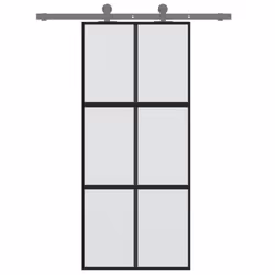 vidaXL Sliding Door Interior Barn Door Black Tempered Glass and Aluminium