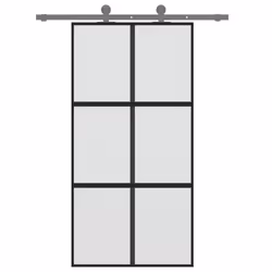 vidaXL Sliding Door Interior Barn Door Black Tempered Glass and Aluminium