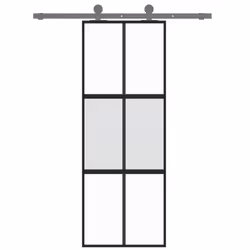 vidaXL Sliding Door Interior Barn Door Black Tempered Glass and Aluminium - Additional view 2