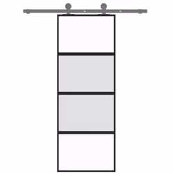 vidaXL Sliding Door Inner Glass Door Sliding Barn Door Aluminium and ESG Glass - black, 76 x 205 cm/half frosted - Additional view 2