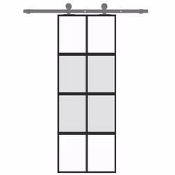vidaXL Sliding Door Inner Glass Door Sliding Barn Door Aluminium and ESG Glass - black, 76 x 205 cm/half frosted
