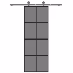 vidaXL Sliding Door Inner Glass Door Sliding Barn Door Aluminium and ESG Glass - black, 76 x 205 cm/dark transparent - Additional view 2