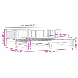 vidaXL Daybed with Trundle Sofa Bed Guest Bed Sleeper Sofa Solid Wood Pine - white, 90 x 200 cm - Additional view 3